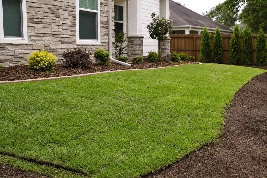 Freshly installed sod in a residential yard