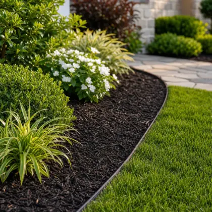 Clean landscaping detail with fresh plants and maintained lawn edge
