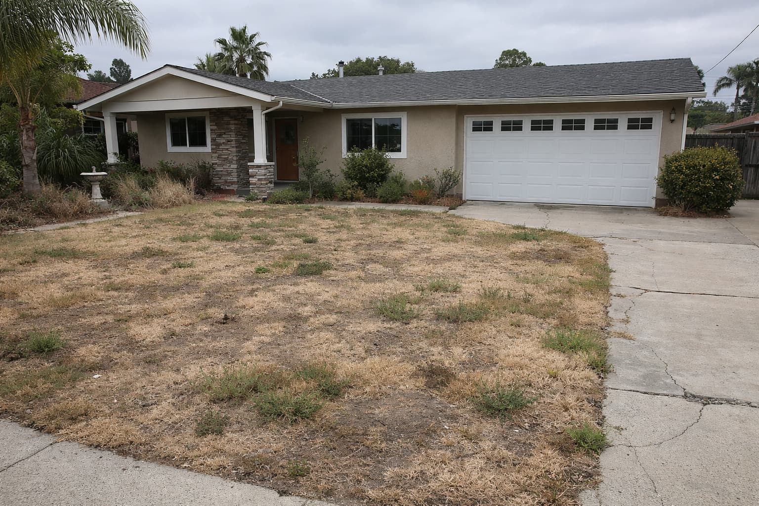 Yard area before cleanup and landscape improvements